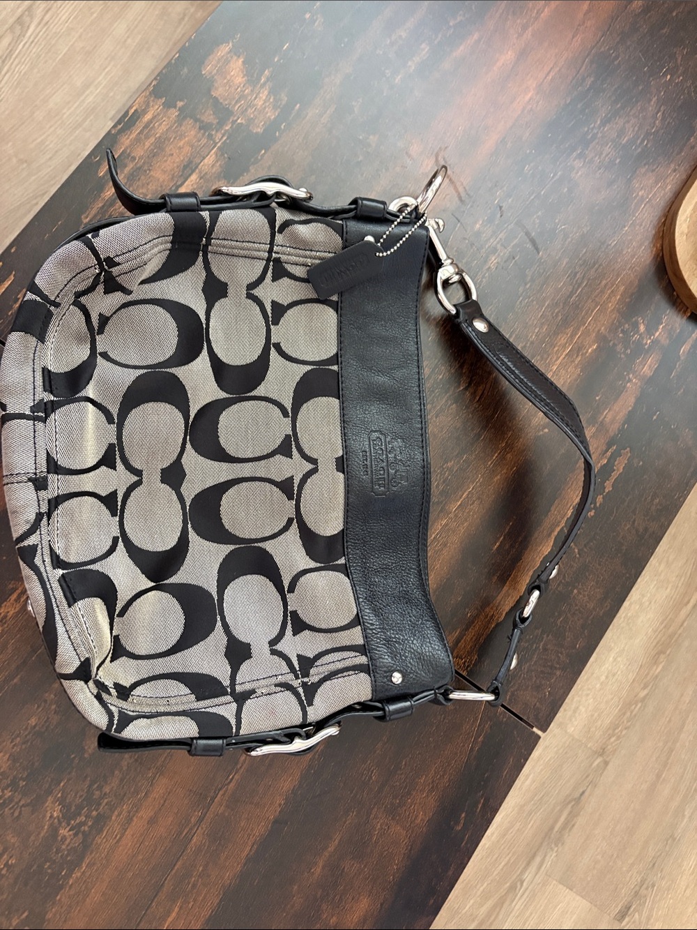 Coach Black Leather & Gray Signature Hobo